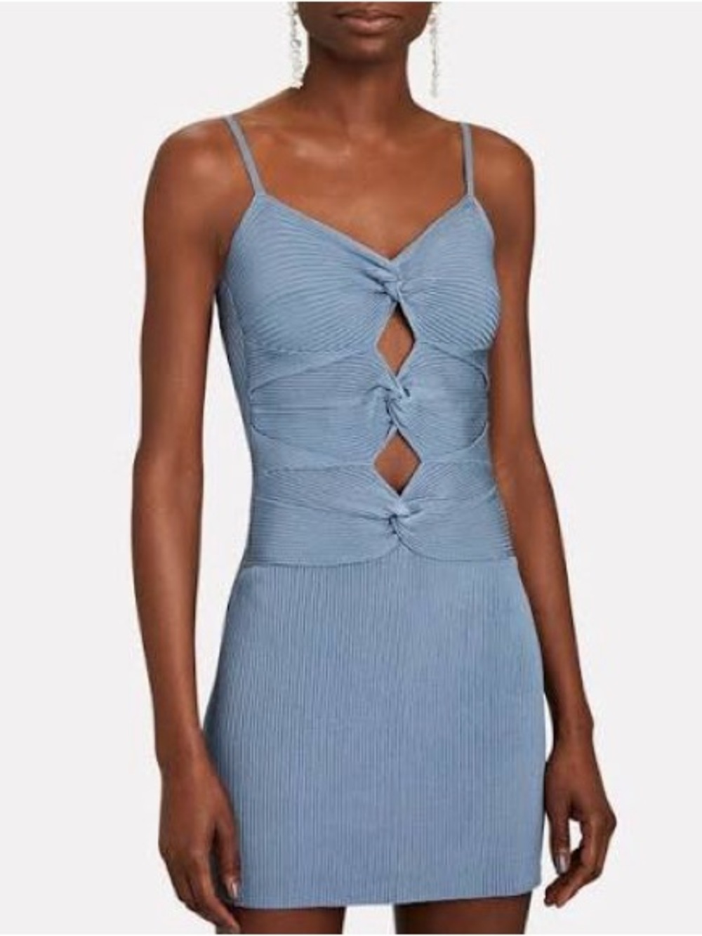 Cult Gaia Zenda front-knot knit mini dress in steel blue size L